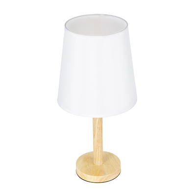 GloboStar® NAPHIE 01208 Κλασσικό Επιτραπέζιο Φωτιστικό Πορτατίφ Μονόφωτο 1 x E27 IP20 Μπεζ Ξύλο με Λευκό Ύφασμα - Μ21 x Π21 x Υ42cm