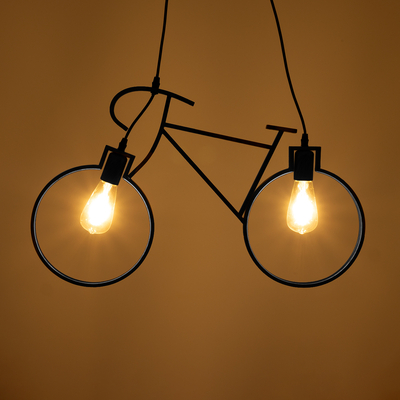 GLOBOSTAR® BIKE 01213 Vintage Κρεμαστό Φωτιστικό Οροφής με Ντουί 2 x E27 AC 220-240V IP20 - Μαύρο - Μ67 x Π3.5 x Υ41cm