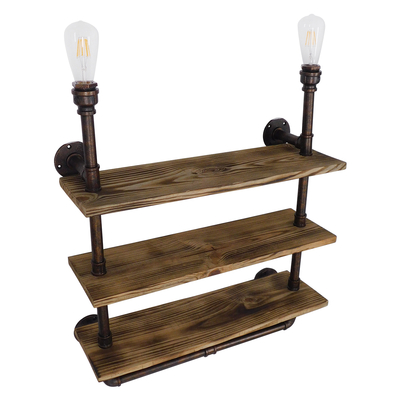 GLOBOSTAR® ENIMAS 01217 Vintage Φωτιστικό Τοίχου - Απλίκα με Ντουί 2 x E27 AC 220-240V IP20 - Χάλκινο & Καφέ - Μ65 x Π23 x Υ76cm