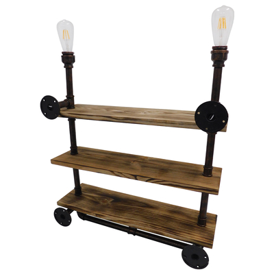 GLOBOSTAR® ENIMAS 01217 Vintage Φωτιστικό Τοίχου - Απλίκα με Ντουί 2 x E27 AC 220-240V IP20 - Χάλκινο & Καφέ - Μ65 x Π23 x Υ76cm