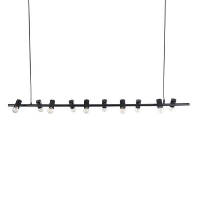 GLOBOSTAR® ALFREDA 01242 Μοντέρνο Κρεμαστό Φωτιστικό Οροφής με Ντουί 10 x E27 AC 220-240V IP20 - Μαύρο - Μ140 x Π18 x Υ7cm