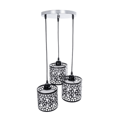 GLOBOSTAR® RAINELDA 01246 Μοντέρνο Κρεμαστό Φωτιστικό Οροφής με Ντουί 3 x E27 AC 220-240V IP20 - Μαύρο & Λευκό - Μ35 x Π35 x Υ110cm