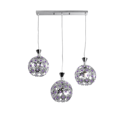 GLOBOSTAR® BOUQUET 01249 Μοντέρνο Κρεμαστό Φωτιστικό Οροφής με Ντουί 3 x E27 AC 220-240V IP20 - Ασημί & Μωβ - Μ66 x Π18 x Υ24cm