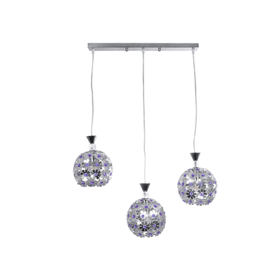 GLOBOSTAR® BOUQUET 01249 Μοντέρνο Κρεμαστό Φωτιστικό Οροφής με Ντουί 3 x E27 AC 220-240V IP20 - Ασημί & Μωβ - Μ66 x Π18 x Υ24cm