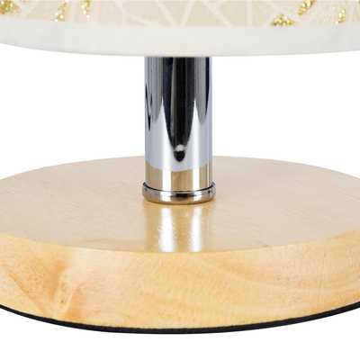 GloboStar® MOSAIC 01262 Κλασικό Επιτραπέζιο Φωτιστικό Πορτατίφ Μονόφωτο 1 x E27 IP20 Μπεζ Ξύλο με Μπεζ & Χρυσό Ύφασμα - Μ14 x Π14 x Υ26cm