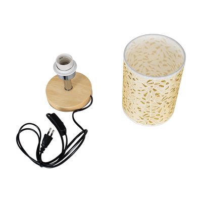 GloboStar® MOSAIC 01262 Κλασικό Επιτραπέζιο Φωτιστικό Πορτατίφ Μονόφωτο 1 x E27 IP20 Μπεζ Ξύλο με Μπεζ & Χρυσό Ύφασμα - Μ14 x Π14 x Υ26cm