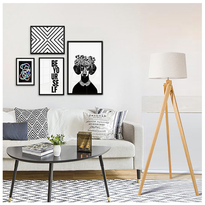 GloboStar® TRIPOD 01263 Μοντέρνο Επιδαπέδιο Φωτιστικό Μονόφωτο 1 x E27 IP20 Μπεζ Ξύλο με Μπεζ Ύφασμα - Μ40 x Π40 x Υ143cm