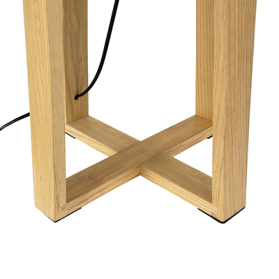 GloboStar® SQUID 01265 Μοντέρνο Επιτραπέζιο Φωτιστικό Πορτατίφ Μονόφωτο 1 x E27 IP20 Μπεζ Ξύλο με Μπεζ Ύφασμα - Μ30 x Π30 x Υ63cm