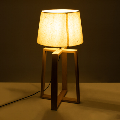 GloboStar® SQUID 01265 Μοντέρνο Επιτραπέζιο Φωτιστικό Πορτατίφ Μονόφωτο 1 x E27 IP20 Μπεζ Ξύλο με Μπεζ Ύφασμα - Μ30 x Π30 x Υ63cm