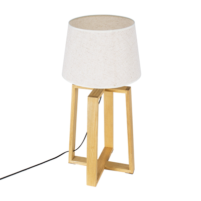 GloboStar® SQUID 01265 Μοντέρνο Επιτραπέζιο Φωτιστικό Πορτατίφ Μονόφωτο 1 x E27 IP20 Μπεζ Ξύλο με Μπεζ Ύφασμα - Μ30 x Π30 x Υ63cm