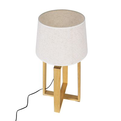 GloboStar® SQUID 01265 Μοντέρνο Επιτραπέζιο Φωτιστικό Πορτατίφ Μονόφωτο 1 x E27 IP20 Μπεζ Ξύλο με Μπεζ Ύφασμα - Μ30 x Π30 x Υ63cm