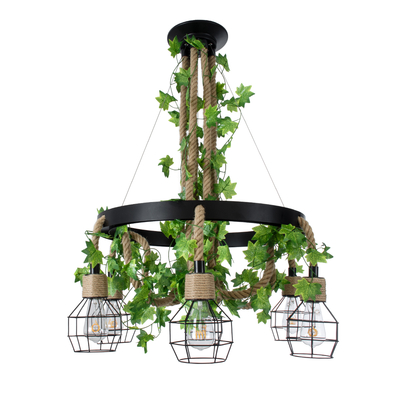 GLOBOSTAR® HELLET 01193 Vintage Κρεμαστό Φωτιστικό Οροφής με Ντουί 6 x E27 AC 220-240V IP20 - Μαύρο & Πράσινο - Μ72 x Π72 x Υ80cm