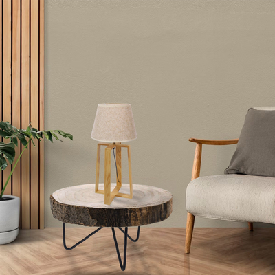 GloboStar® SQUID 01265 Μοντέρνο Επιτραπέζιο Φωτιστικό Πορτατίφ Μονόφωτο 1 x E27 IP20 Μπεζ Ξύλο με Μπεζ Ύφασμα - Μ30 x Π30 x Υ63cm