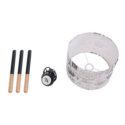 GloboStar® MAGAZINE 01230 Μοντέρνο Επιτραπέζιο Φωτιστικό Πορτατίφ Μονόφωτο 1 x E27 IP20 Μπεζ & Μαύρο Ξύλο με Λευκό Ύφασμα - Μ30 x Π30 x Υ55cm