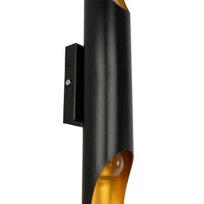 GLOBOSTAR® ESTERINA 01302 Μοντέρνο Φωτιστικό Τοίχου - Απλίκα με Ντουί 2 x E27 AC 220-240V IP20 - Μαύρο & Χρυσό - Μ5.5 x Π8 x Υ60cm