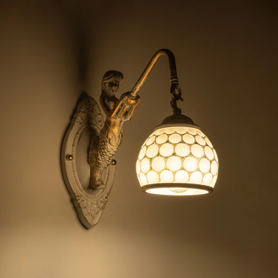 GLOBOSTAR® MERMAID 01317 Vintage Φωτιστικό Τοίχου - Απλίκα με Ντουί 1 x E27 AC 220-240V IP20 - Χρυσό & Λευκό - Μ12.5 x Π28 x Υ27cm