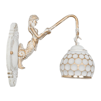 GLOBOSTAR® MERMAID 01317 Vintage Φωτιστικό Τοίχου - Απλίκα με Ντουί 1 x E27 AC 220-240V IP20 - Χρυσό & Λευκό - Μ12.5 x Π28 x Υ27cm