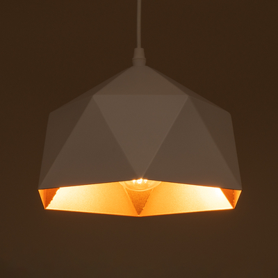 GLOBOSTAR® HEXAGON 01377 Μοντέρνο Κρεμαστό Φωτιστικό Οροφής με Ντουί 1 x E27 AC 220-240V IP20 - Λευκό & Χρυσό - Μ21.5 x Π21.5 x Y15cm