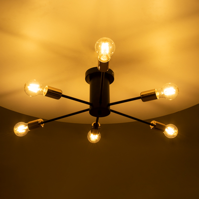 GLOBOSTAR® OLINDA 01384 Μοντέρνο Φωτιστικό Οροφής με Ντουί 6 x E27 AC 220-240V IP20 - Μαύρο & Χάλκινο - Μ60 x Π60 x Υ20cm