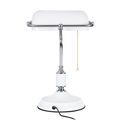 GloboStar® LIBRARY 01390 Vintage Επιτραπέζιο Φωτιστικό Πορτατίφ Μονόφωτο 1 x E27 IP20 Λευκό & Ασημί Μέταλλο με Λευκό Γυαλί - Μ26.5 x Π19 x Υ38cm