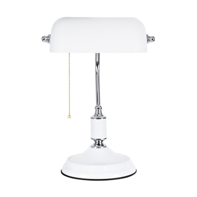 GloboStar® LIBRARY 01390 Vintage Επιτραπέζιο Φωτιστικό Πορτατίφ Μονόφωτο 1 x E27 IP20 Λευκό & Ασημί Μέταλλο με Λευκό Γυαλί - Μ26.5 x Π19 x Υ38cm