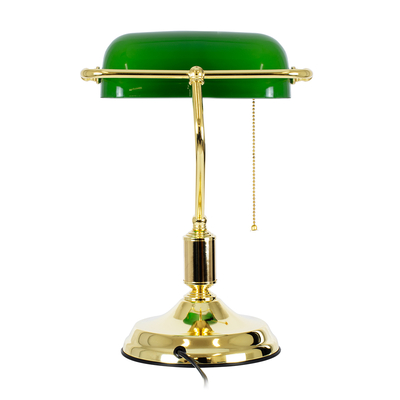 GloboStar® LIBRARY 01391 Vintage Επιτραπέζιο Φωτιστικό Πορτατίφ Μονόφωτο 1 x E27 IP20 Χρυσό Μέταλλο με Πράσινο Γυαλί - Μ26.5 x Π19 x Υ38cm