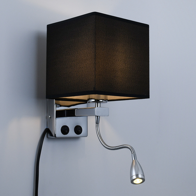 GLOBOSTAR® ELEGANT 01494 Μοντέρνο Φωτιστικό Τοίχου - Απλίκα Ξενοδοχείου Reading Light με Ντουί 1 x E27 LED 3W 360lm 36° AC 220-240V IP20 Θερμό Λευκό 2700K - Bridgelux COB Chip - Ασημί & Μαύρο - Μ17 x Π21 x Υ43cm - 2 Χρόνια Εγγύηση