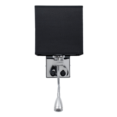 GLOBOSTAR® ELEGANT 01494 Μοντέρνο Φωτιστικό Τοίχου - Απλίκα Ξενοδοχείου Reading Light με Ντουί 1 x E27 LED 3W 360lm 36° AC 220-240V IP20 Θερμό Λευκό 2700K - Bridgelux COB Chip - Ασημί & Μαύρο - Μ17 x Π21 x Υ43cm - 2 Χρόνια Εγγύηση