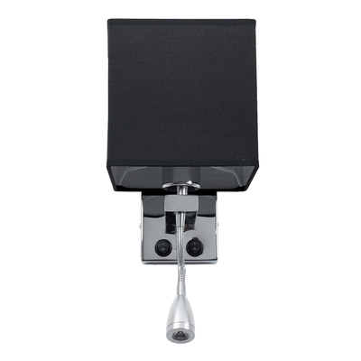 GLOBOSTAR® ELEGANT 01494 Μοντέρνο Φωτιστικό Τοίχου - Απλίκα Ξενοδοχείου Reading Light με Ντουί 1 x E27 LED 3W 360lm 36° AC 220-240V IP20 Θερμό Λευκό 2700K - Bridgelux COB Chip - Ασημί & Μαύρο - Μ17 x Π21 x Υ43cm - 2 Χρόνια Εγγύηση