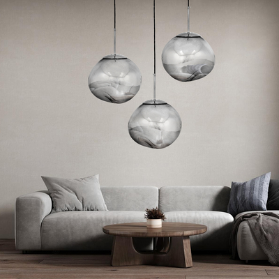 GLOBOSTAR® DIXAR 01464 Μοντέρνο Κρεμαστό Φωτιστικό Οροφής με Ντουί 1 x E27 AC 220-240V IP20 - Γκρι & Ασημί - Μ36 x Π36 x Υ45cm