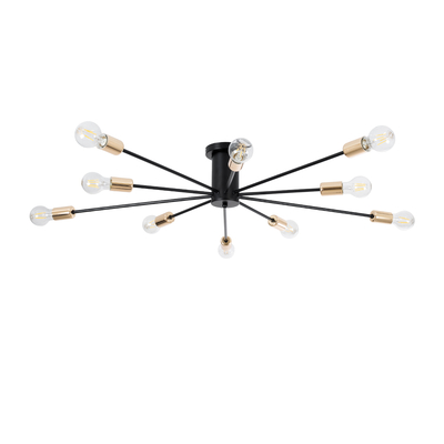 GLOBOSTAR® OLINDA 01244 Μοντέρνο Φωτιστικό Οροφής με Ντουί 10 x E27 AC 220-240V IP20 - Μαύρο & Χρυσό - Μ102 x Π102 x Υ17cm