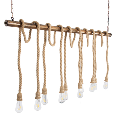 GLOBOSTAR® RAILROAD 01380 Vintage Κρεμαστό Φωτιστικό Οροφής με Ντουί 10 x E27 AC 220-240V IP20 - Μπεζ & Χάλκινο - Μ150 x Π4 x Y62.5cm