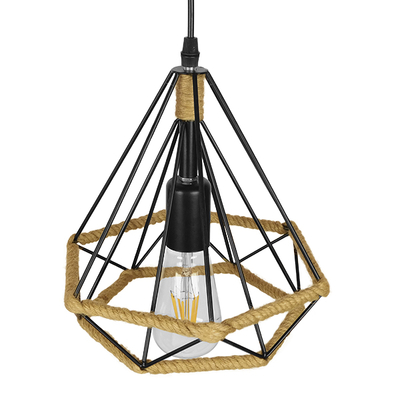 GLOBOSTAR® FLUTED 01421 Vintage Κρεμαστό Φωτιστικό Οροφής με Ντουί 1 x E27 AC 220-240V IP20 - Μαύρο & Μπεζ - Μ25 x Π25 x Y24cm