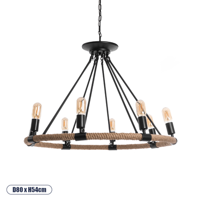 GLOBOSTAR® MILLBANK 01423 Vintage Κρεμαστό Φωτιστικό Οροφής με Ντουί 8 x E27 AC 220-240V IP20 - Μαύρο & Μπεζ - Μ80 x Π80 x Y54cm