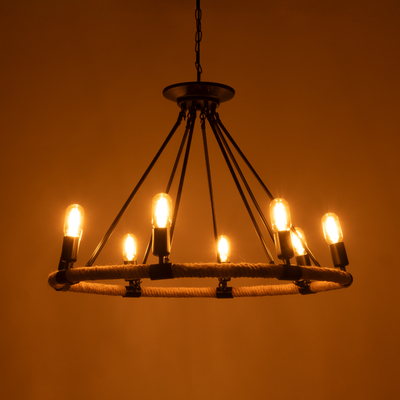 GLOBOSTAR® MILLBANK 01423 Vintage Κρεμαστό Φωτιστικό Οροφής με Ντουί 8 x E27 AC 220-240V IP20 - Μαύρο & Μπεζ - Μ80 x Π80 x Y54cm