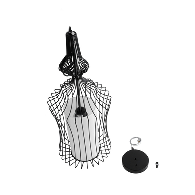 GLOBOSTAR® LILY 01559 Vintage Κρεμαστό Φωτιστικό Οροφής με Ντουί 1 x E27 AC 220-240V IP20 - Μαύρο & Λευκό - Μ25 x Π25 x Υ61cm