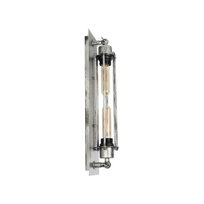 GLOBOSTAR® BESPOKE 01567 Vintage Φωτιστικό Τοίχου - Απλίκα με Ντουί 2 x E27 AC 220-240V IP20 - Ασημί Εφέ Σκουριάς - Μ10 x Π11 x Υ47cm