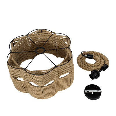 GLOBOSTAR® TONDO 01604 Boho Κρεμαστό Φωτιστικό Οροφής με Ντουί 1 x E27 AC 220-240V IP20 - Μπεζ & Μαύρο - Μ38 x Π38 x Y21cm