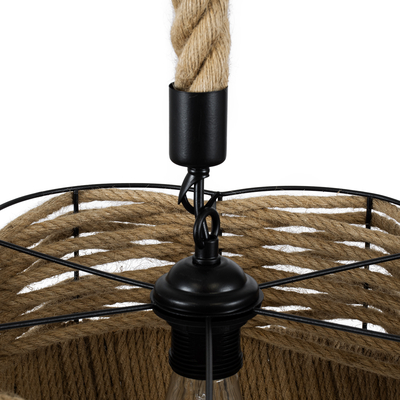 GLOBOSTAR® TONDO 01604 Boho Κρεμαστό Φωτιστικό Οροφής με Ντουί 1 x E27 AC 220-240V IP20 - Μπεζ & Μαύρο - Μ38 x Π38 x Y21cm