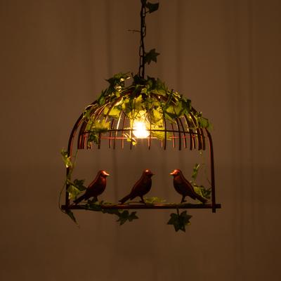 GLOBOSTAR® NEST 01642 Vintage Κρεμαστό Φωτιστικό Οροφής με Ντουί 1 x E27 AC 220-240V IP20 - Χάλκινο & Πράσινο - Μ48 x Π38 x Y40cm