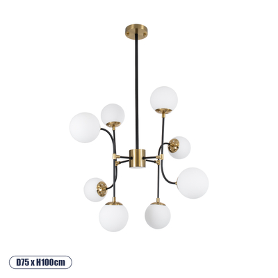 GLOBOSTAR® STARDUST 01649 Vintage Φωτιστικό Οροφής με Ντουί 8 x E27 AC 220-240V IP20 - Μαύρο & Χρυσό - Μ75 x Π75 x Υ100cm