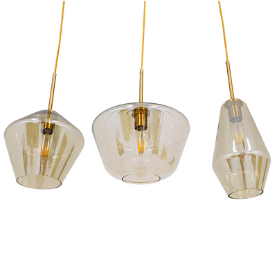 GLOBOSTAR® AMARIS 00977 Μοντέρνο Κρεμαστό Φωτιστικό Οροφής με Ντουί 3 x E27 AC 220-240V IP20 - Χρυσό & Μελί - Μ75 x Π30 x Υ30cm