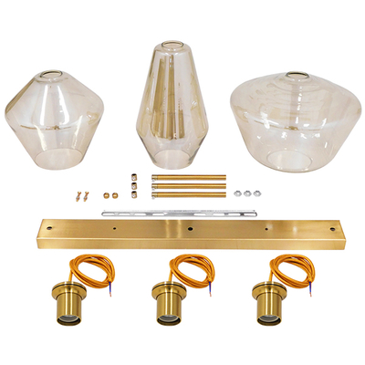 GLOBOSTAR® AMARIS 00977 Μοντέρνο Κρεμαστό Φωτιστικό Οροφής με Ντουί 3 x E27 AC 220-240V IP20 - Χρυσό & Μελί - Μ75 x Π30 x Υ30cm