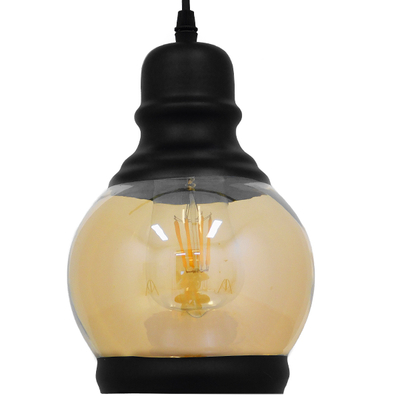 GLOBOSTAR® OLIVER 01505 Vintage Κρεμαστό Φωτιστικό Οροφής με Ντουί 1 x E27 AC 220-240V IP20 - Μελί & Μαύρο - Μ16 x Π16 x Υ25cm