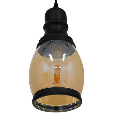 GLOBOSTAR® OLIVER 01507 Vintage Κρεμαστό Φωτιστικό Οροφής με Ντουί 1 x E27 AC 220-240V IP20 - Μελί & Μαύρο - Μ14 x Π14 x Υ30cm
