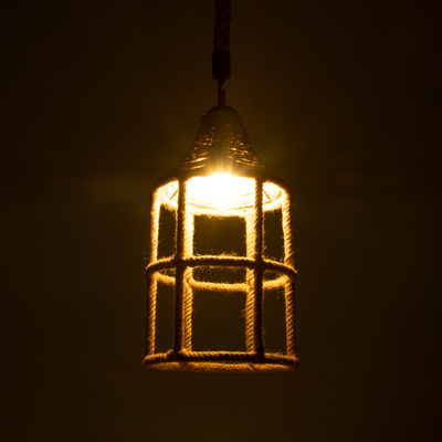 GLOBOSTAR® YUBA 01612 Boho Κρεμαστό Φωτιστικό Οροφής με Ντουί 1 x E27 AC 220-240V IP20 - Μπεζ - Μ22 x Π22 x Y40cm