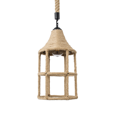 GLOBOSTAR® YUBA 01612 Boho Κρεμαστό Φωτιστικό Οροφής με Ντουί 1 x E27 AC 220-240V IP20 - Μπεζ - Μ22 x Π22 x Y40cm