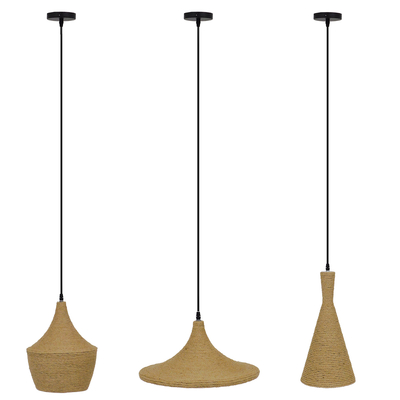 GLOBOSTAR® SHANGHAI ROPE 00875 Μοντέρνo Κρεμαστό Φωτιστικό Οροφής με Ντουί 3 x E27 AC 220-240V IP20 - Μπεζ & Χρυσό - Μ81 x Π81 x Υ39cm - Σετ 3 Τεμαχίων