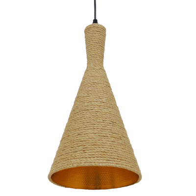 GLOBOSTAR® SHANGHAI 00918 Boho Κρεμαστό Φωτιστικό Οροφής με Ντουί 1 x E27 AC 220-240V IP20 - Μπεζ & Χρυσό - Μ19 x Π19 x Υ38cm