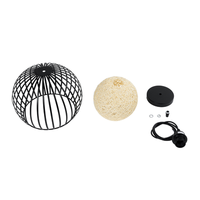 GLOBOSTAR® CARTER 00960 Μοντέρνο Κρεμαστό Φωτιστικό Οροφής με Ντουί 1 x E27 AC 220-240V IP20 - Μαύρο & Μπεζ - Μ28 x Π28 x Υ23cm